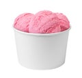 Pink ice cream in paper cup with flavor strawberry or raspberry or cherry isolated on white