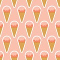 Pink ice cream scoop in waffle cone seamless pattern design Royalty Free Stock Photo