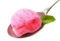 Pink ice cream on spoon Royalty Free Stock Photo