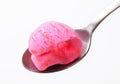 Pink ice cream on spoon Royalty Free Stock Photo