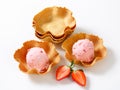 Pink ice cream in waffle baskets Royalty Free Stock Photo