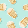 Pink ice cream in waffle cone seamless pattern. Cute cartoon style hand drawn background texture tile Royalty Free Stock Photo