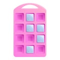 Pink ice cube tray icon, cartoon style