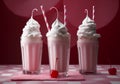 retro cream glass sweet ice cocktail milkshake drink beverage pink. Generative AI. Royalty Free Stock Photo