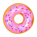 Pink icing donut, sweet confectionery for celebration