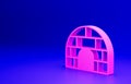 Pink Igloo ice house icon isolated on blue background. Snow home, Eskimo dome-shaped hut winter shelter, made of blocks