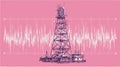 Radio Tower and Signal Waves on Pink Background, Communication Technology Royalty Free Stock Photo