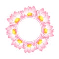 Pink Indian lotus Banner Wreath. Nelumbo nucifera,sacred lotus, bean of India, Egyptian bean. National flower of India