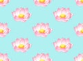 Pink Indian Lotus on Light Blue Background. Vector Illustration