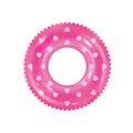 Pink inflatable ring vector. 3d realistic swimming toy in front view isolated on write background. Rubber rink with hearts on