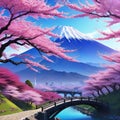 pink inspired mountain fuji cherry tree Royalty Free Stock Photo