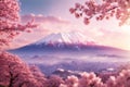 a pink inspired mountain fuji wallpaper cherry. ai generative Royalty Free Stock Photo