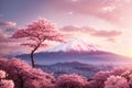 a pink inspired mountain fuji wallpaper cherry. ai generative Royalty Free Stock Photo