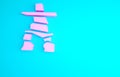Pink Inukshuk icon isolated on blue background. Minimalism concept. 3d illustration 3D render