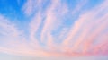Pink ÃÂirrus clouds blue sky panoramic background, cirrostratus cloud texture, evening sunset, red dawn heaven, morning sunrise Royalty Free Stock Photo