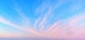 Pink ÃÂirrus clouds blue sky panoramic background, cirrostratus cloud texture, evening sunset, red dawn heaven, morning sunrise Royalty Free Stock Photo