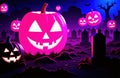 Pink jack olanterns in spooky graveyard Royalty Free Stock Photo