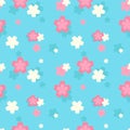 Pink Japan sakura on blue seamless pattern Gift Wrap background