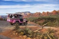 Pink Jeep Terrain Vehicle Tourists Vacation Sedona Arizona Broken Arrow Slick Rock