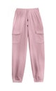 Pink joggers with pockets isolated on white. Trendy female sport pants.Women's trousers