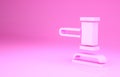 Pink Judge gavel icon isolated on pink background. Gavel for adjudication of sentences and bills, court, justice