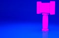 Pink Judge gavel icon isolated on blue background. Gavel for adjudication of sentences and bills, court, justice