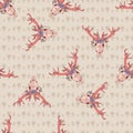 Pink kawaii cartoon deer skull animal seamless pattern. Cute girly doe with flower antlers background. Childish hand Royalty Free Stock Photo