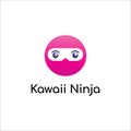 Pink Kawaii Ninja. Cute Ninja Logo Design Template. Superhero Character.