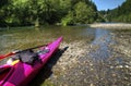 Pink Kayak Resting on on the Banks of the Yakima River