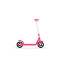 Pink kick scooter or balance bike icon. Flat push scooter isolated on white