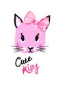 Pink kitty face with pink bow