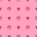 Pink kitty with hearts and love vector pattern