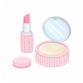 Pink Knit Lipstick Compact Powder and Macaron Royalty Free Stock Photo