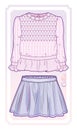 Pink knitted blouse and flared skirt