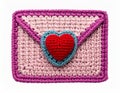 Pink Knitted Envelope with Heart Applique Isolated on White Background Royalty Free Stock Photo