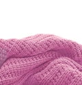 Pink knitted fabric wool with space for text. Trendy concept yarn.