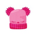 Pink knitted hat with pompon. Vector illustration on white background. Royalty Free Stock Photo