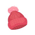 Pink knitted hat. Vector illustration on white background. Royalty Free Stock Photo