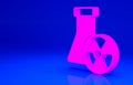 Pink Laboratory chemical beaker with toxic liquid icon isolated on blue background. Biohazard symbol. Dangerous symbol