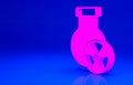 Pink Laboratory chemical beaker with toxic liquid icon isolated on blue background. Biohazard symbol. Dangerous symbol