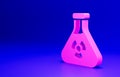 Pink Laboratory chemical beaker with toxic liquid icon isolated on blue background. Biohazard symbol. Dangerous symbol