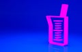 Pink Laboratory glassware or beaker icon isolated on blue background. Minimalism concept. 3d illustration 3D render