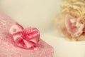 Pink lace gift box with an ivory peony Royalty Free Stock Photo