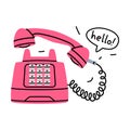 Pink Landline or Wireline Home Phone as Telephone Connection Vector Illustration Royalty Free Stock Photo