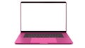 Pink laptop with blank screen isolated on white background. Whole in focus. High detailed. Royalty Free Stock Photo