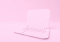 Pink laptop with blank screen mockup on pink background