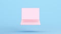 Pink Laptop Notebook Working Remotely Screen Open Computer Keyboard Blue Background