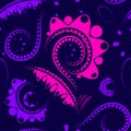 Pink large flower on a purple background with fine details and drawing