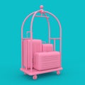 Pink Large Polycarbonate Suitcases in Pink Luxury Hotel Luggage Trolley Cart. 3d Rendering Royalty Free Stock Photo