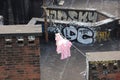 Pink Laundry with Graffiti, New York City Royalty Free Stock Photo